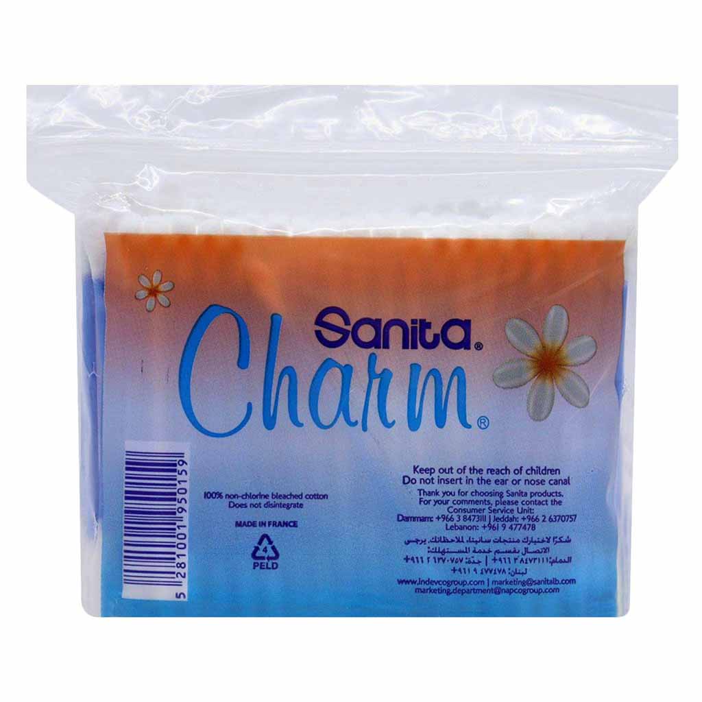 Sanita Charm Zip Bag 100% Cotton Ear Buds 200 Pieces x Pack of 24