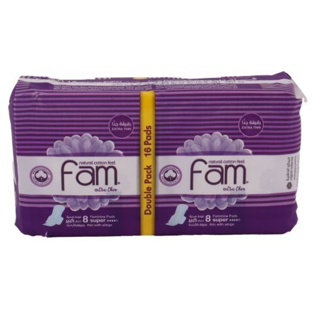 Fam, Super Xtra Thin Sanitary Pads, Thin extra absorbent sanitary pads, 16 pads