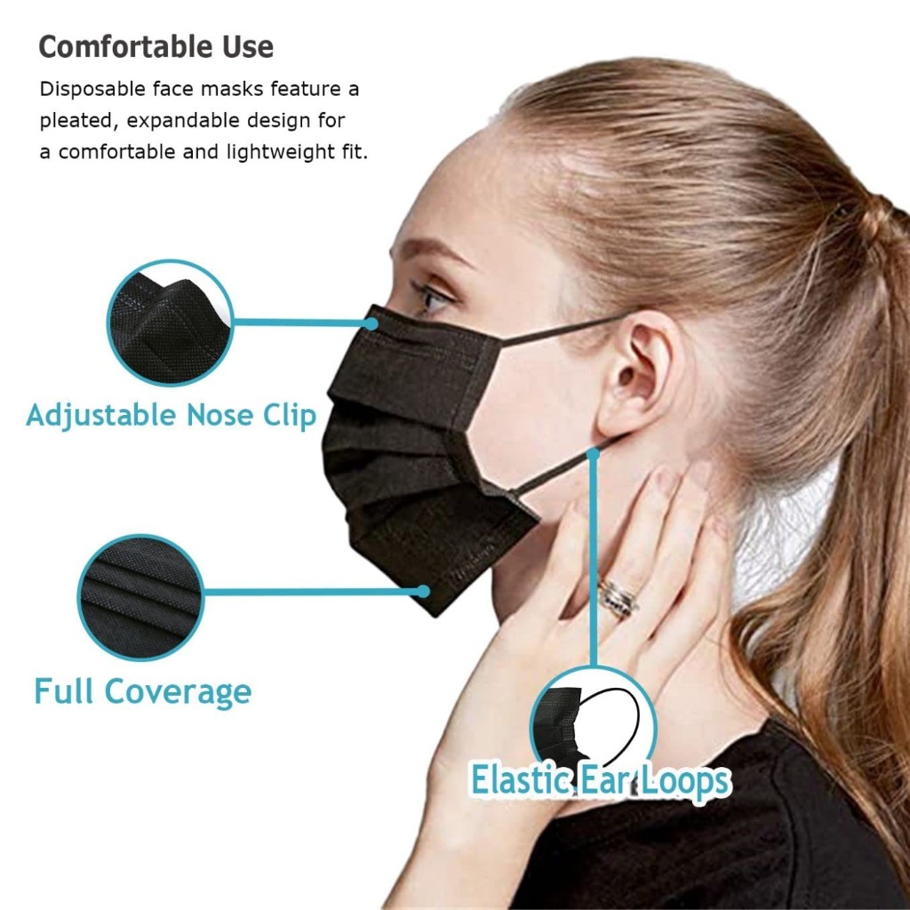 Face Mask 3 Ply Earloop Black 50 PCS 
