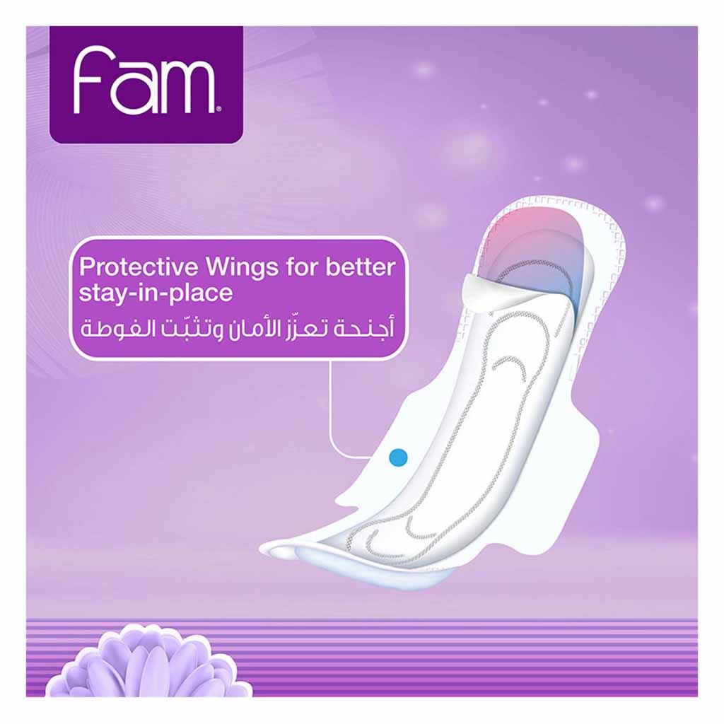 Fam Extra Thin Night Feminine Pads With Wings 14 Count x Pack of 9