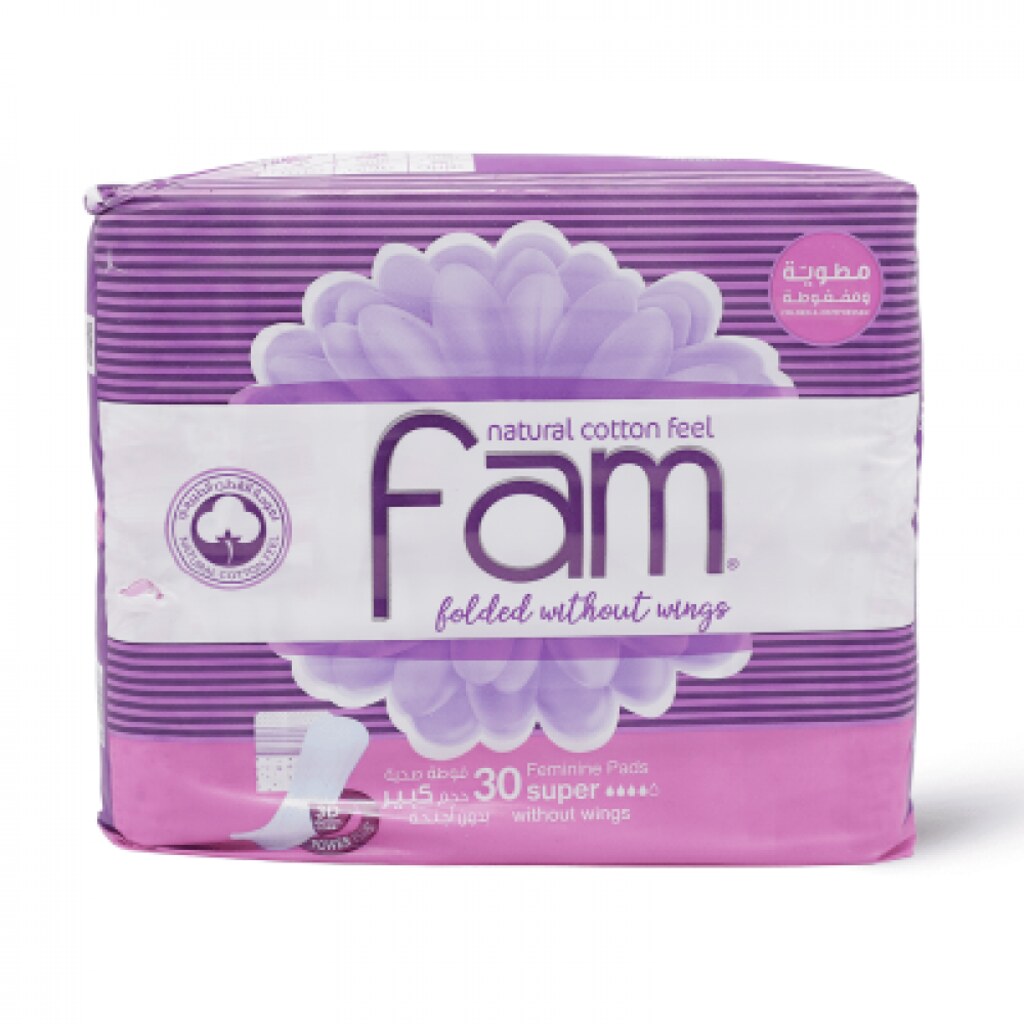 Fam, Sanitary Pads Trifold One Step None Wings, Comfortable absorbent sanitary pads, 30 pieces