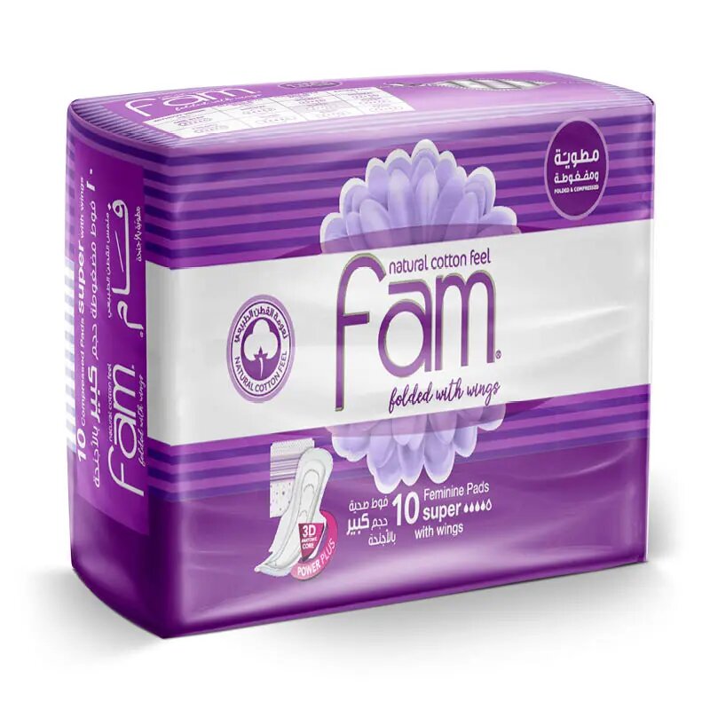 Fam, Trifold Super, Ultra-thin sanitary pads for heavy flow