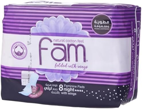 Fam, Trifold Night Sanitary Pads, Overnight absorbency sanitary pads for heavy flow
