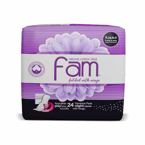 Fam, Trifold Night Sanitary Pads, Overnight absorbency sanitary pads for heavy flow