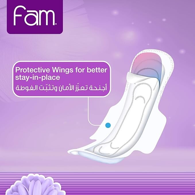 Fam, Trifold Night Sanitary Pads Vpack, Overnight absorbent sanitary pads for heavy flow