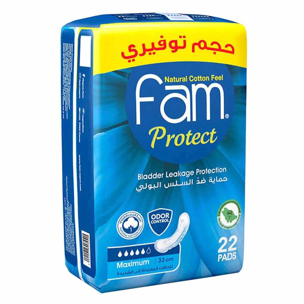 Fam Protect Incontinence Maximum Sanitary Pads 22 Count x Pack of 6