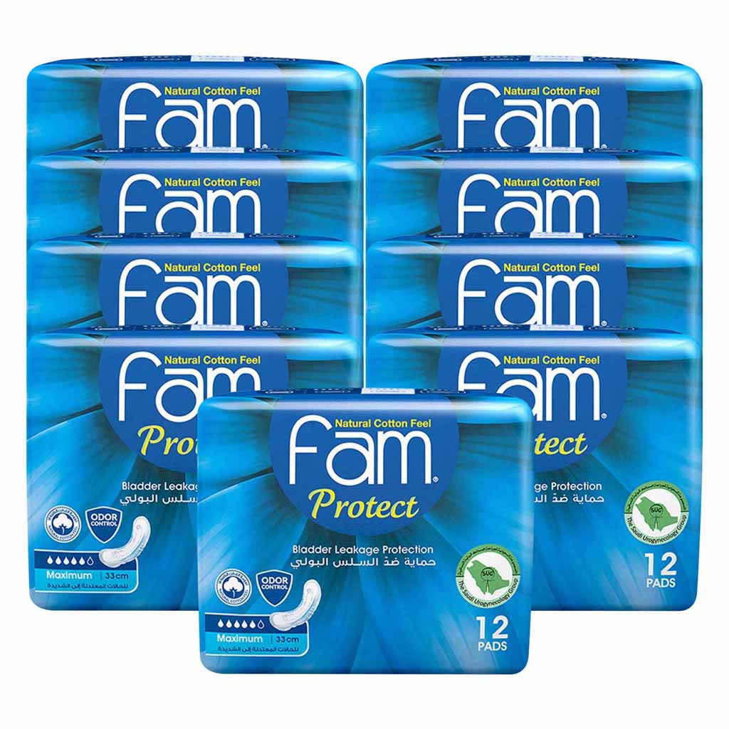Fam Protect Incontinence Maximum Sanitary Pads 12 Count x Pack of 9