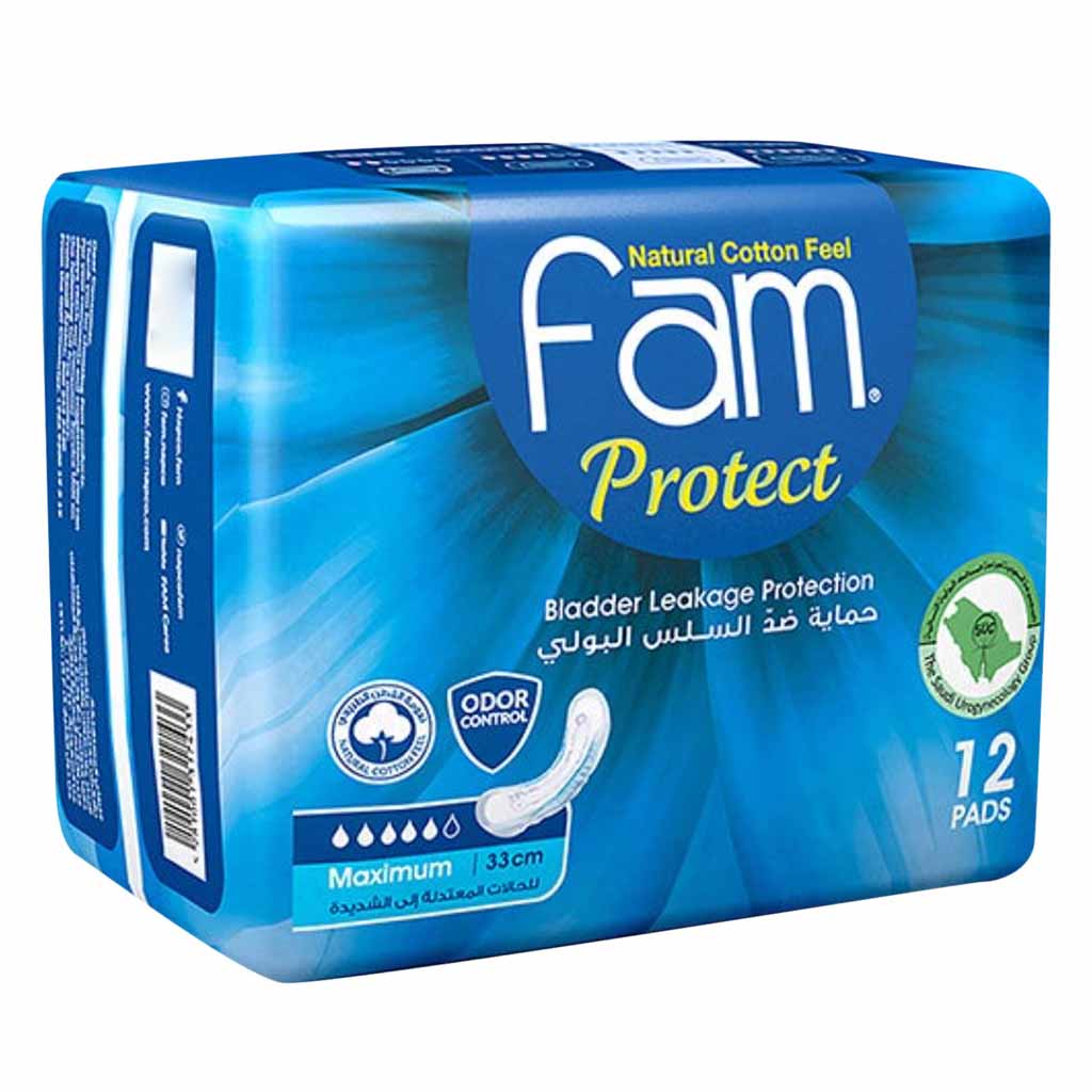 Fam Protect Incontinence Maximum Sanitary Pads 12 Count x Pack of 9