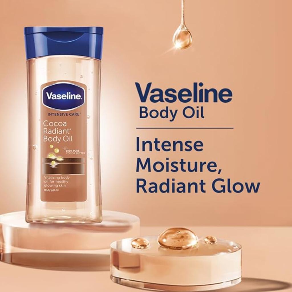 Vaseline, Intensive Care Cocoa Radiant Body Oil, Nourishing body oil with cocoa butter, 200ml