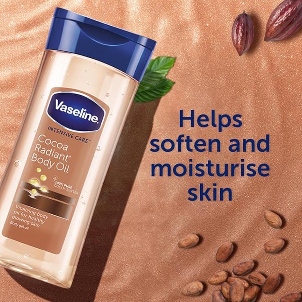 Vaseline, Intensive Care Cocoa Radiant Body Oil, Nourishing body oil with cocoa butter, 200ml