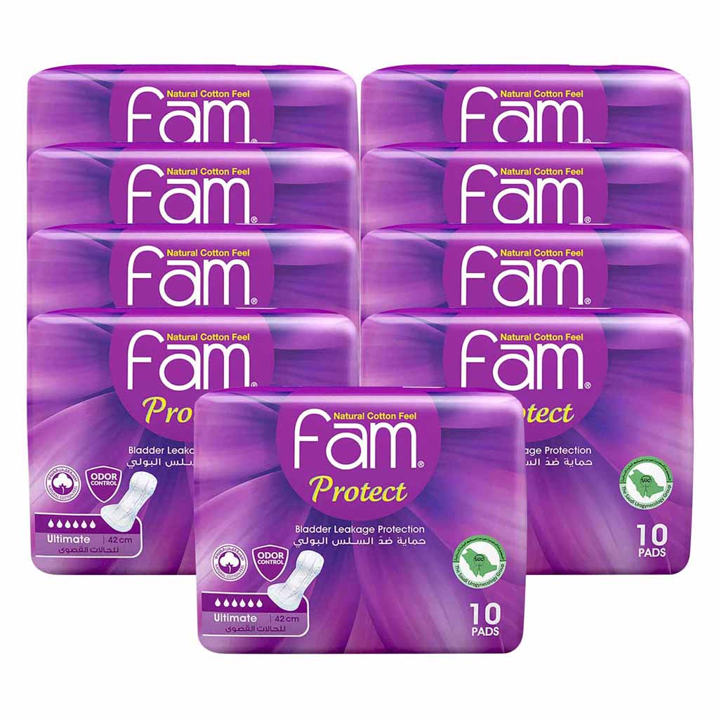 Fam Protect Incontinence Ultimate Sanitary Pads 10 Count x Pack of 9