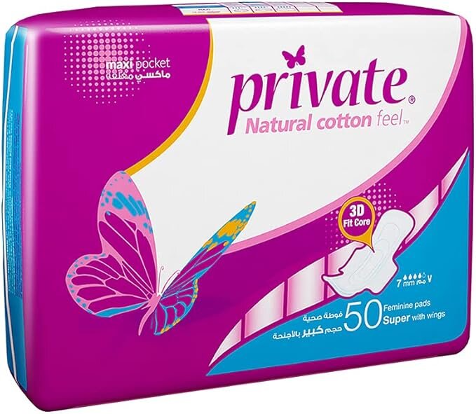 Private, Super Sanitary Pads, Heavy flow protection with comfort, 50 pcs