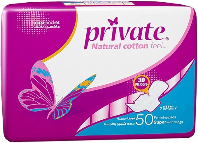 Private, Super Sanitary Pads, Heavy flow protection with comfort, 50 pcs