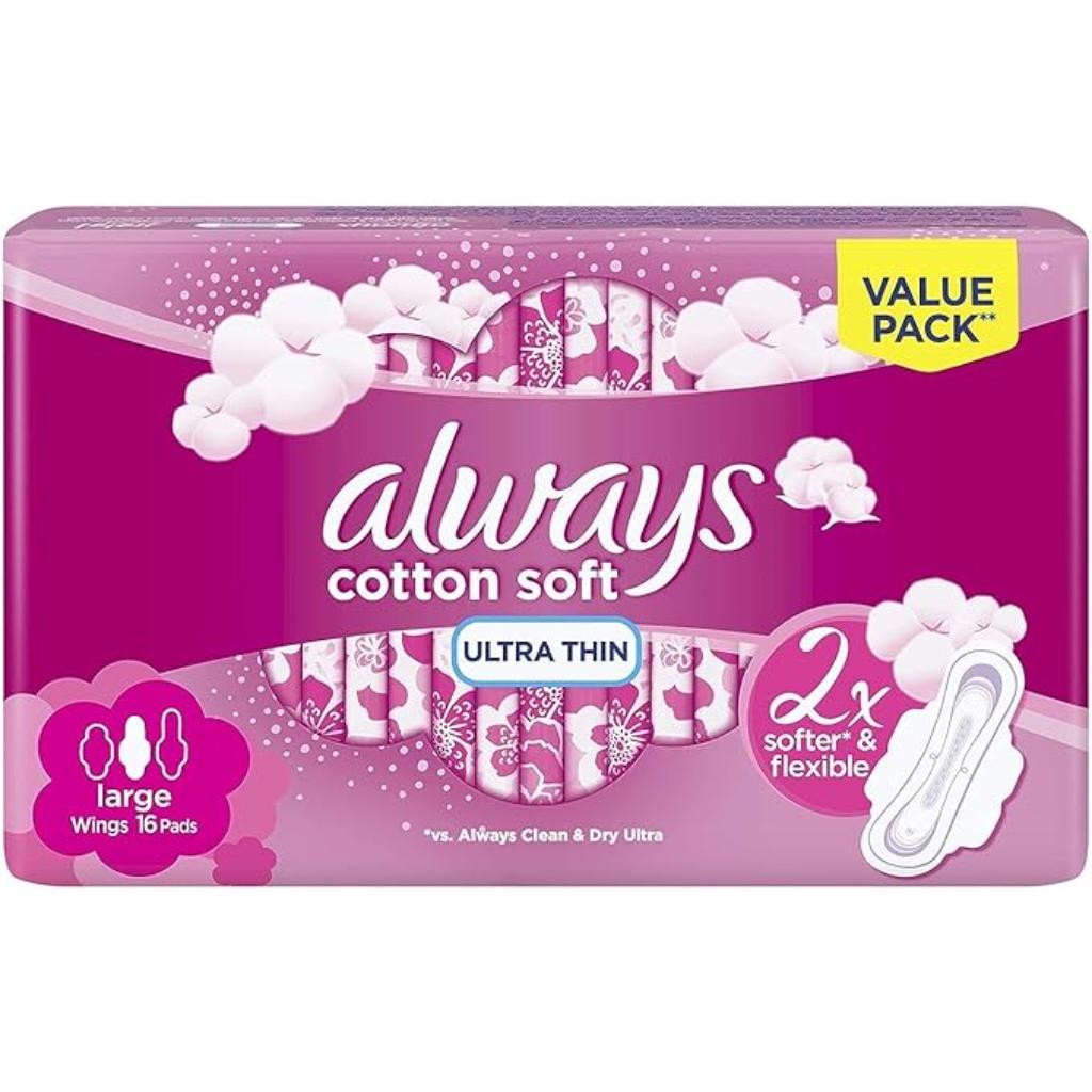 Always, Cotton Soft Ultra Thin Large Pads, 16 pcs