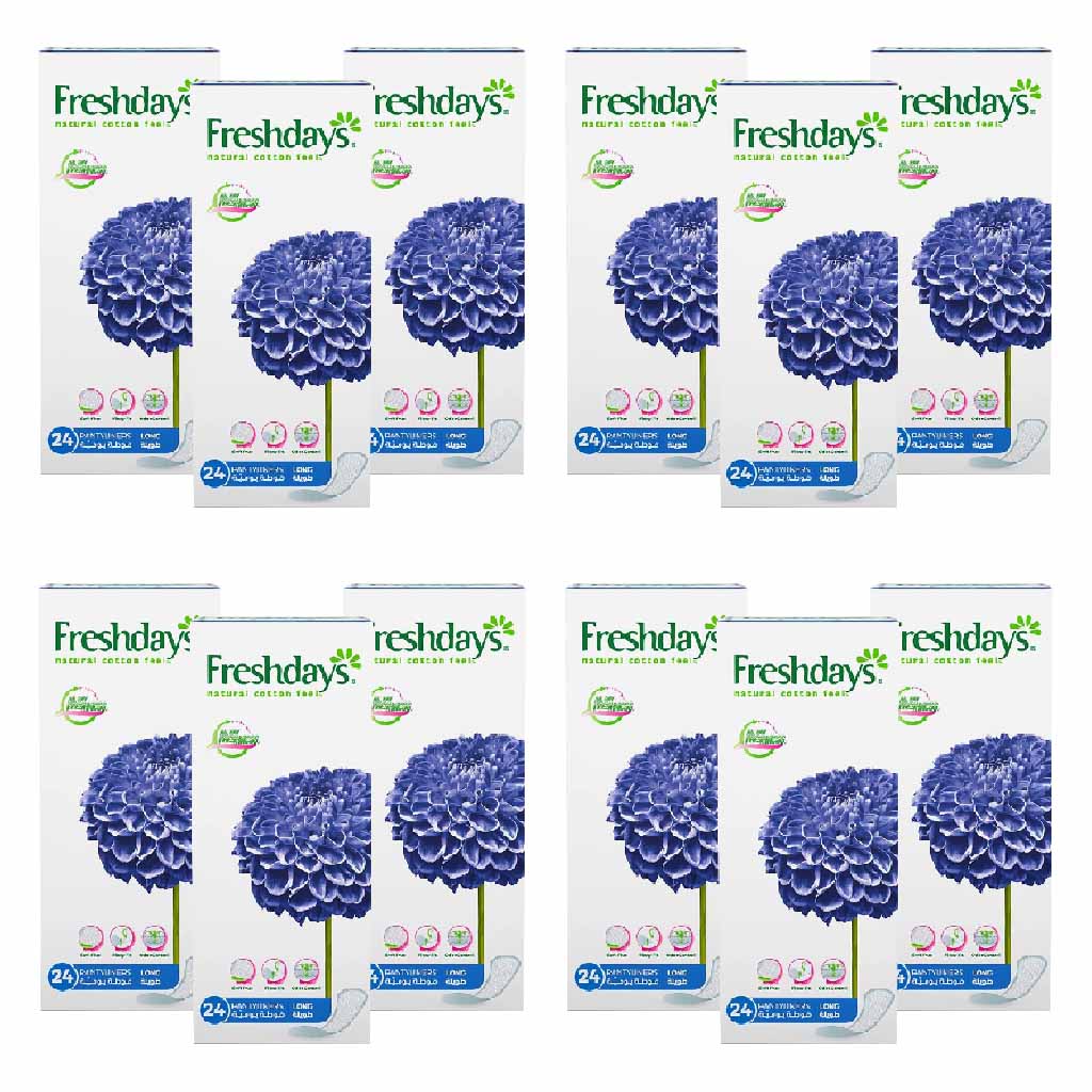 Freshdays, Natural Cotton Feel Flexy Fit Odour Control Long Pantyliners, Breathable pantyliners with odor control, 24 count