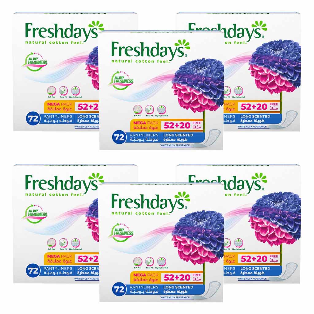 Freshdays Natural Cotton Feel Flexy Fit Odour Control Long Scented Pantyliners, Pack of 72