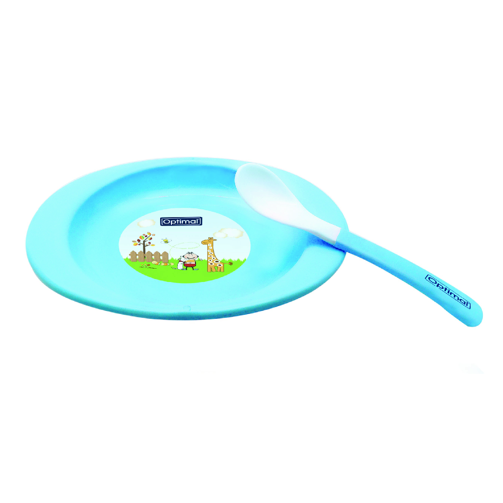 Optimal Feeding Plate With Silicone Tip Spoon (4M+) Blue Opb-1010