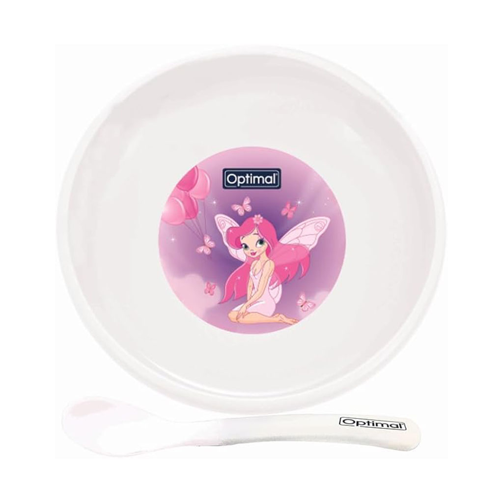 Optimal, Non-Slip Feeding Plate with Silicone Tip Spoon, Safe feeding set for babies 4 months plus