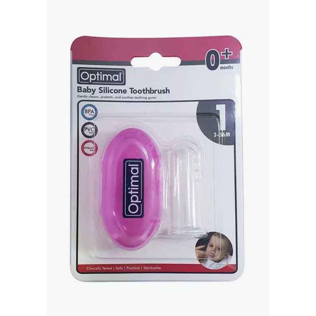 Optimal Baby, Silicone Toothbrush Pink, Soft silicone toothbrush for infant oral care