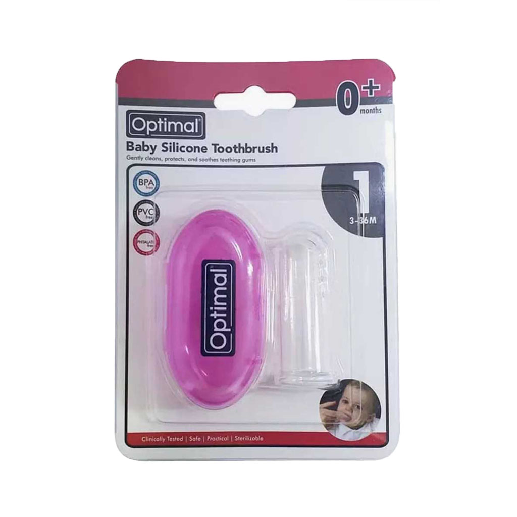 Optimal Baby, Silicone Toothbrush Pink, Soft silicone toothbrush for infant oral care