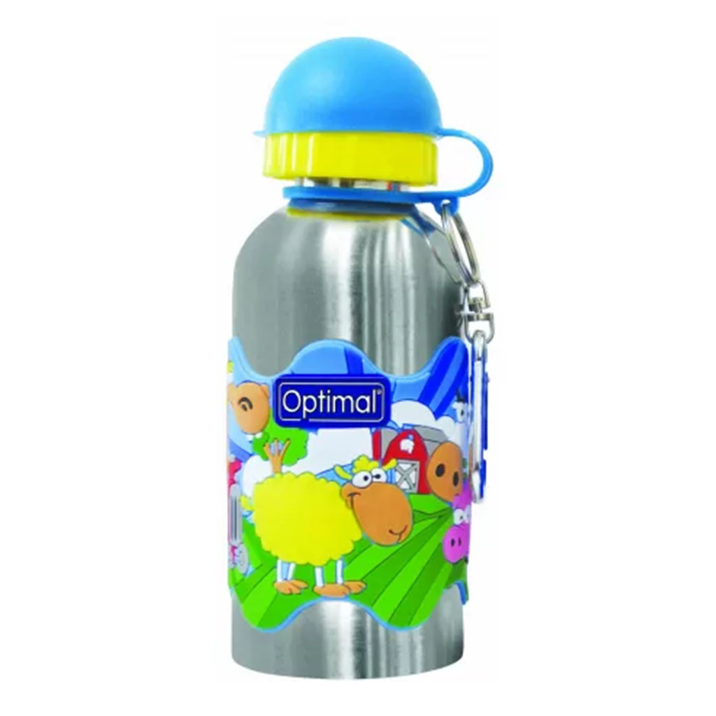 Optimal, Stainless Steel Water Bottle, Durable insulated bottle with blue farm design, 350 ml