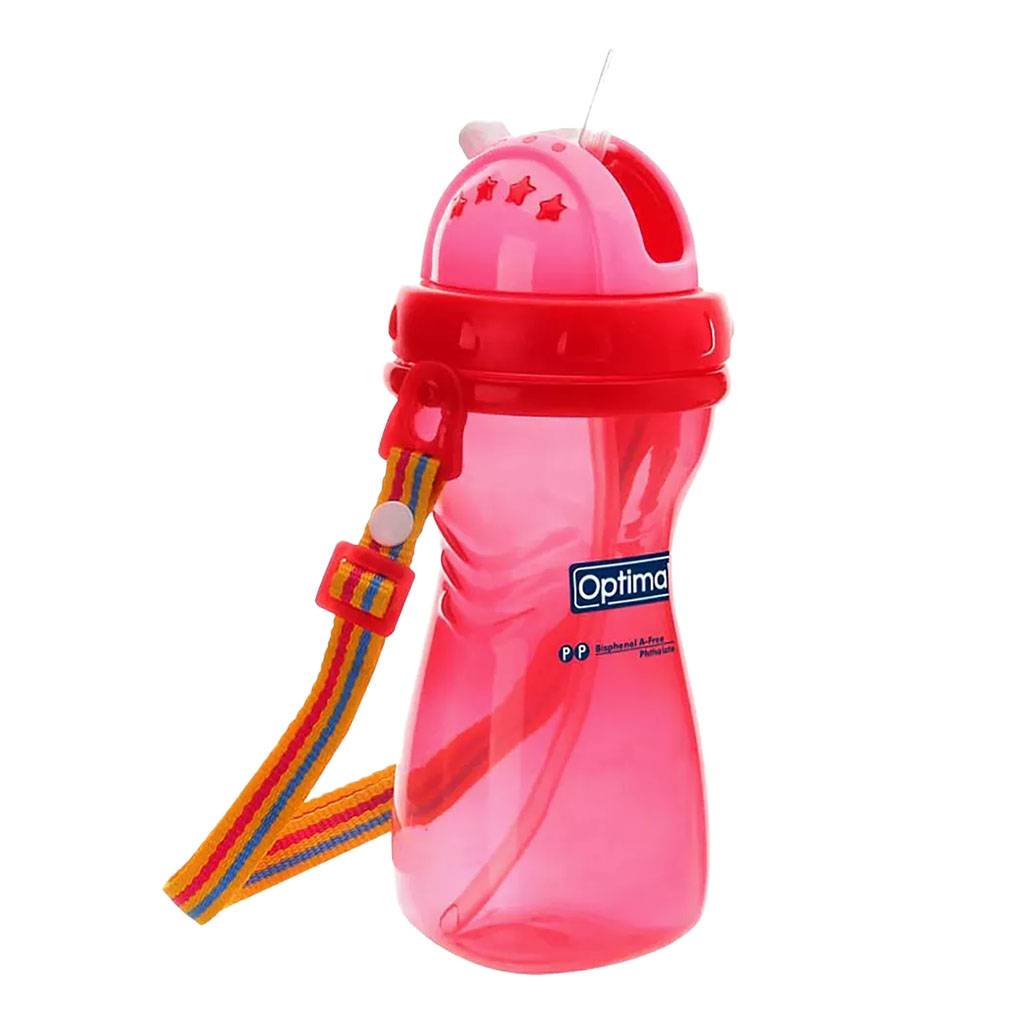 Optimal, Silicone Straw Bottle, Spill-proof bottle with soft silicone straw, pink