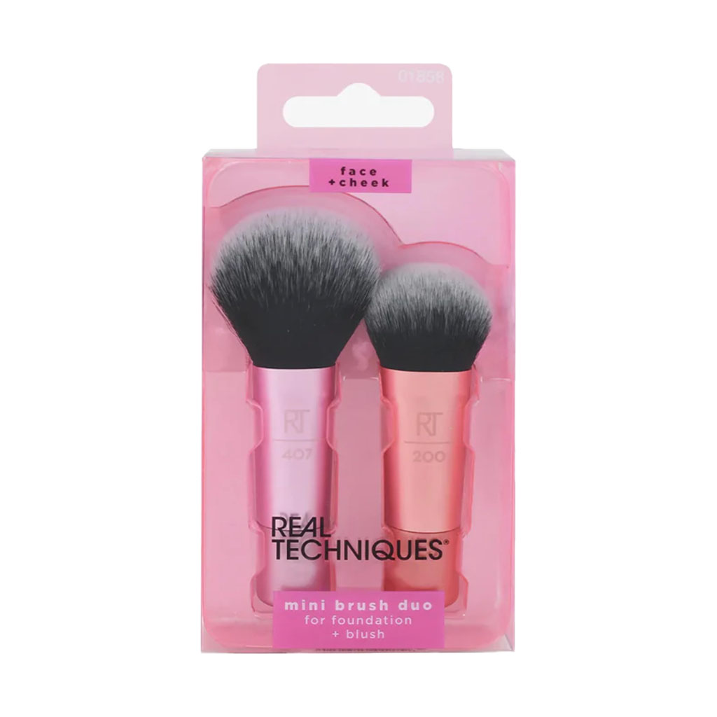 Rt, Mini Brush Duo, Compact dual-ended makeup brush for on-the-go use