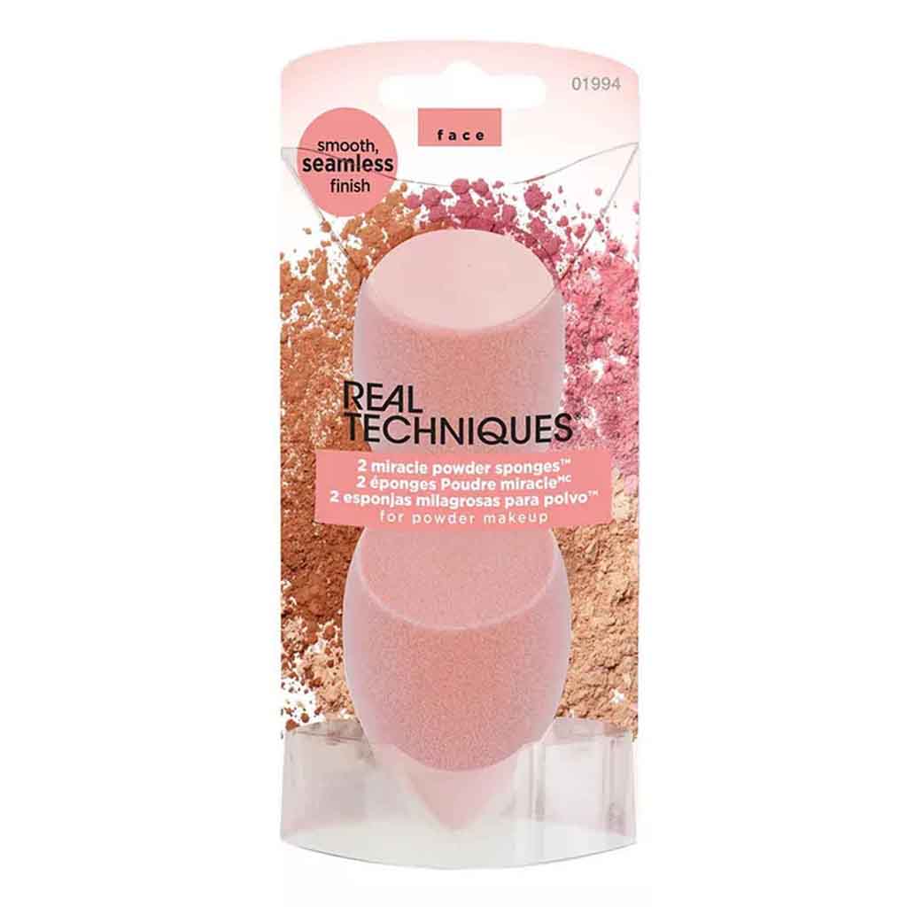 Real Techniques, Miracle Powder Sponge, Dual-ended sponge for flawless powder application, pack of 2