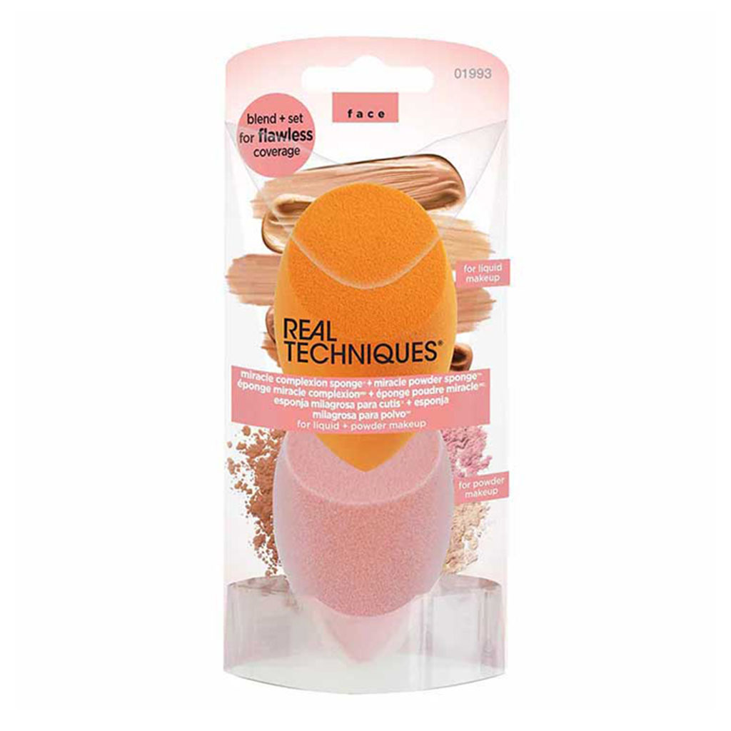 Real Techniques, Miracle Powder Sponge, Dual-ended sponge for flawless powder application, pack of 2