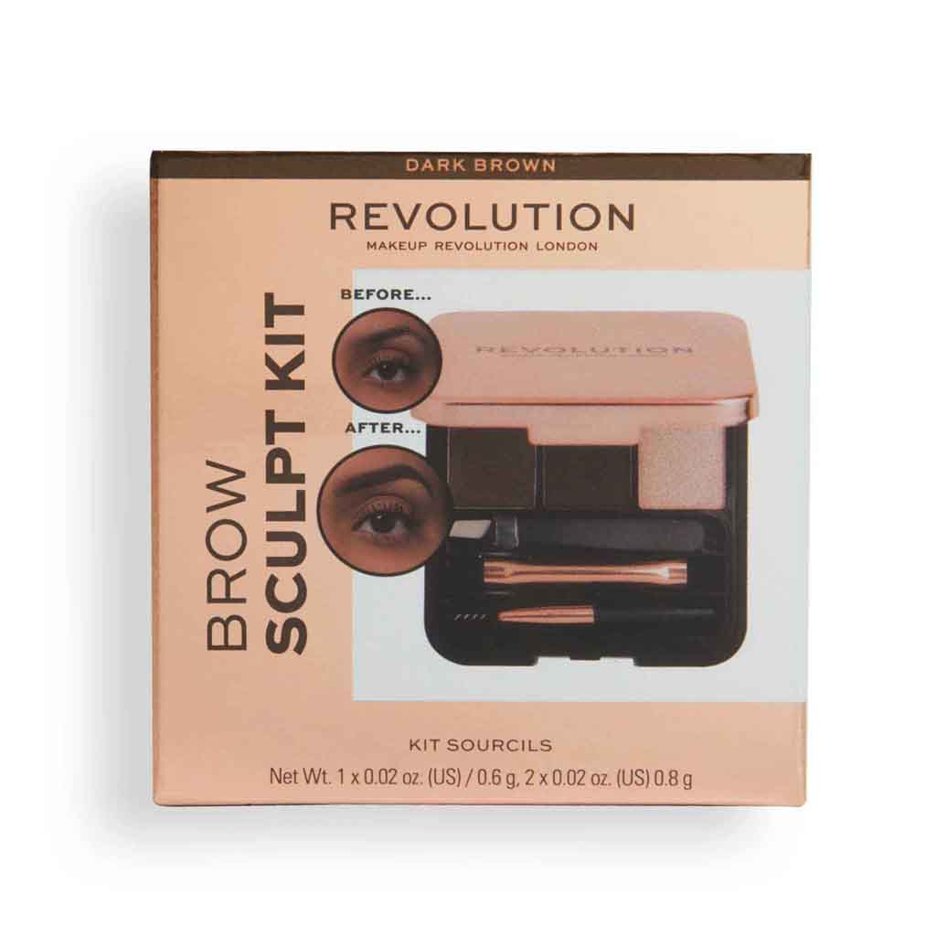 Makeup Revolution, Brow Sculpt Kit, Complete eyebrow shaping and defining kit, Dark brown