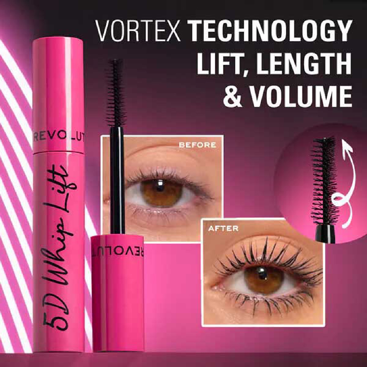 Makeup Revolution, 5D Whip Lift Mascara, Volumizing and lifting mascara for dramatic lashes