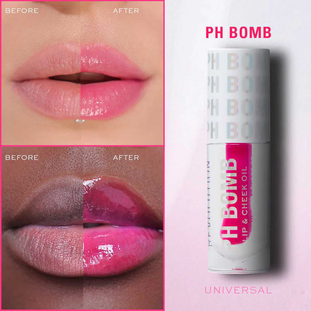 Makeup Revolution, PH Bomb Lip & Cheek Oil, Hydrating and tinting universal oil for lips and cheeks