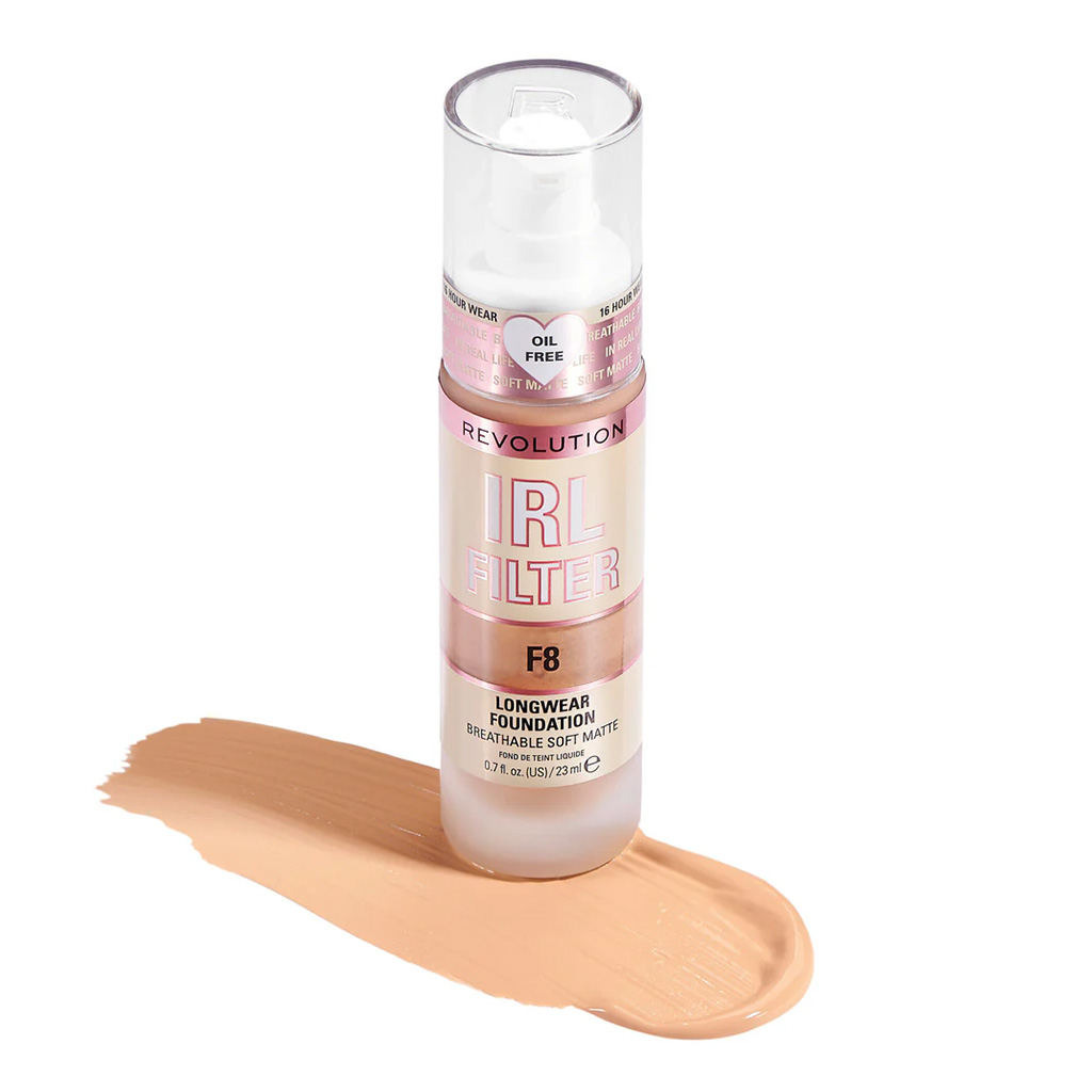 Makeup Revolution, IRL Filter Longwear Foundation F8, Lightweight foundation with natural finish