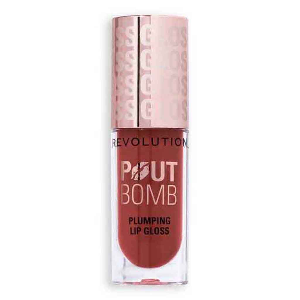 Makeup Revolution, Pout Bomb Plumping Gloss, Volumizing lip gloss in deep nude shade