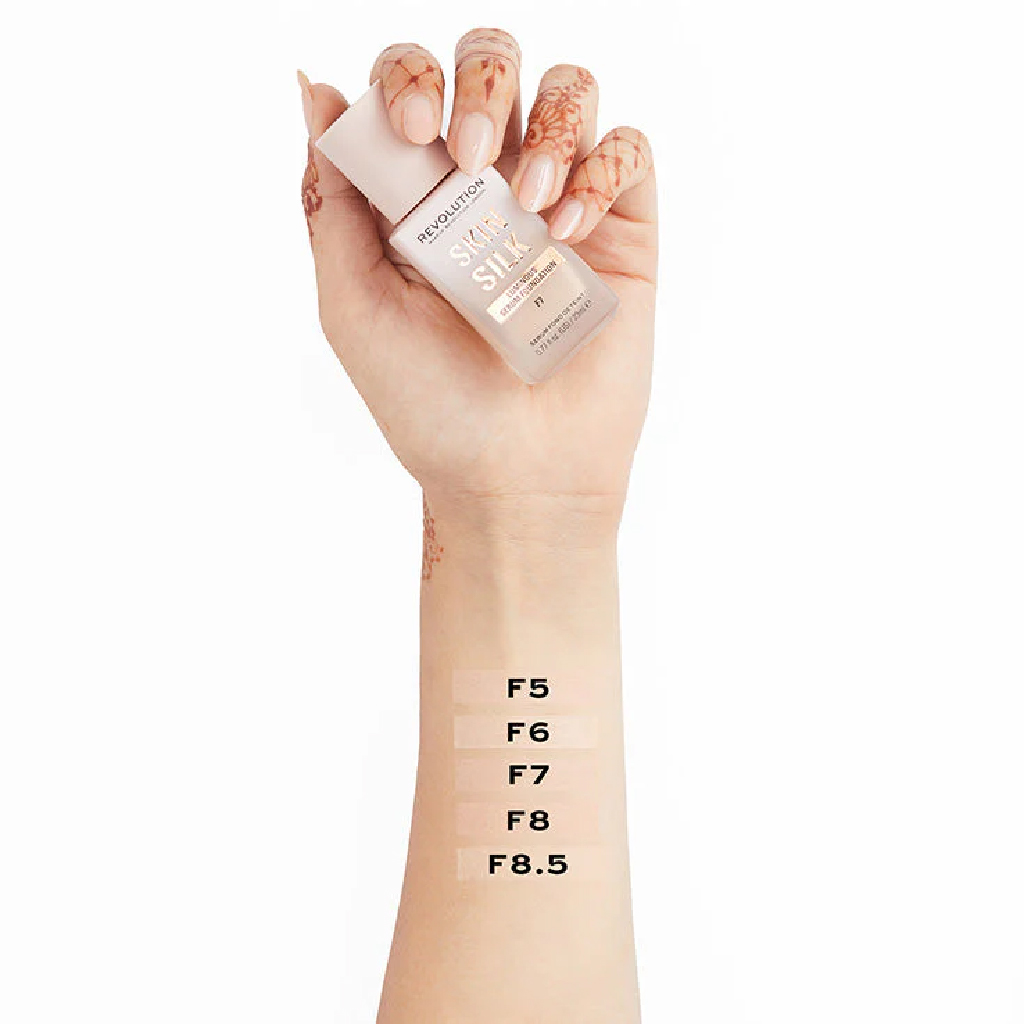 Makeup Revolution, Skin Silk Serum Foundation, Lightweight serum foundation for smooth medium skin, Shade F5