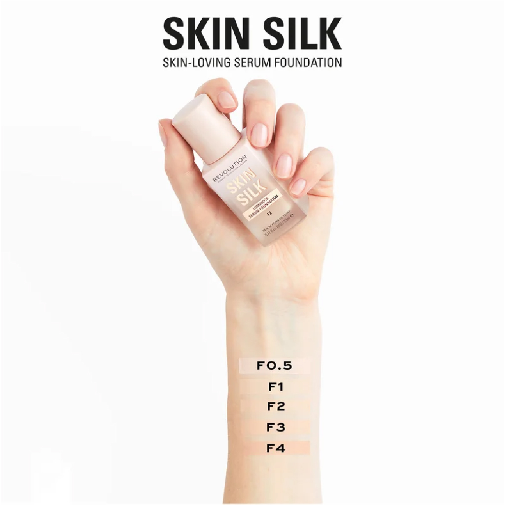 Makeup Revolution, Skin Silk Serum Foundation F2, Lightweight foundation with hydrating serum