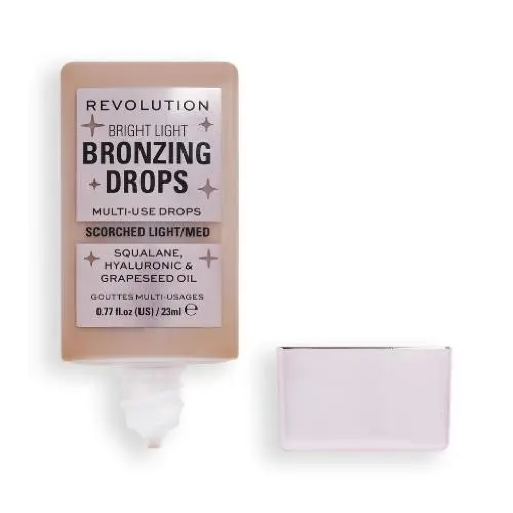 Makeup Revolution, Bright Light Bronzing Drops, Buildable bronze tint for sun-kissed glow, Shade Bronze Scorched