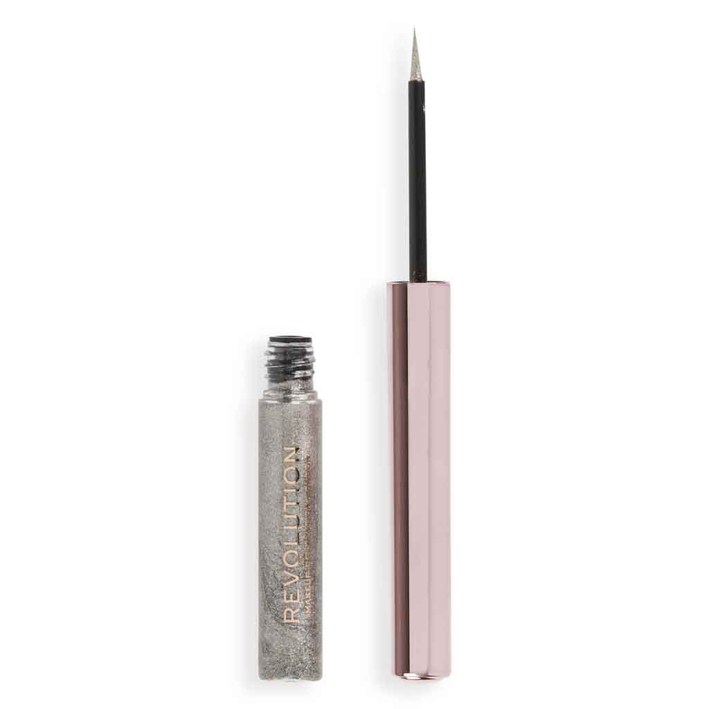 Makeup Revolution, Super Flick Liquid Eyeliner Silver, Metallic silver liquid eyeliner for bold eyes