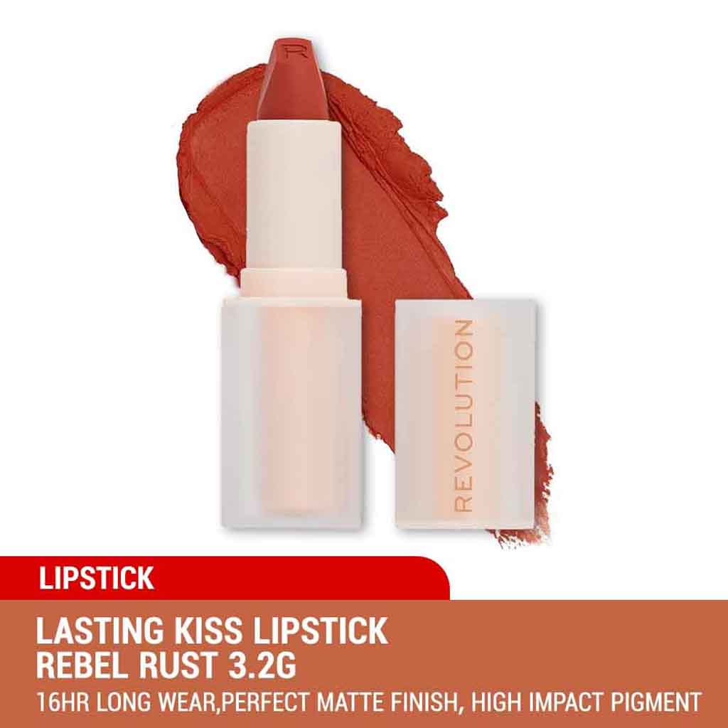 Makeup Revolution, Lasting Kiss Lipstick Rebel Rust, Long-lasting matte lipstick with rich color
