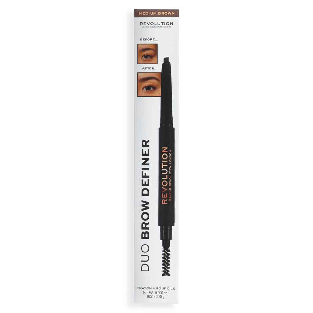 Makeup Revolution, Duo Brow Definer Pencil, Dual-ended brown pencil for natural brow shaping