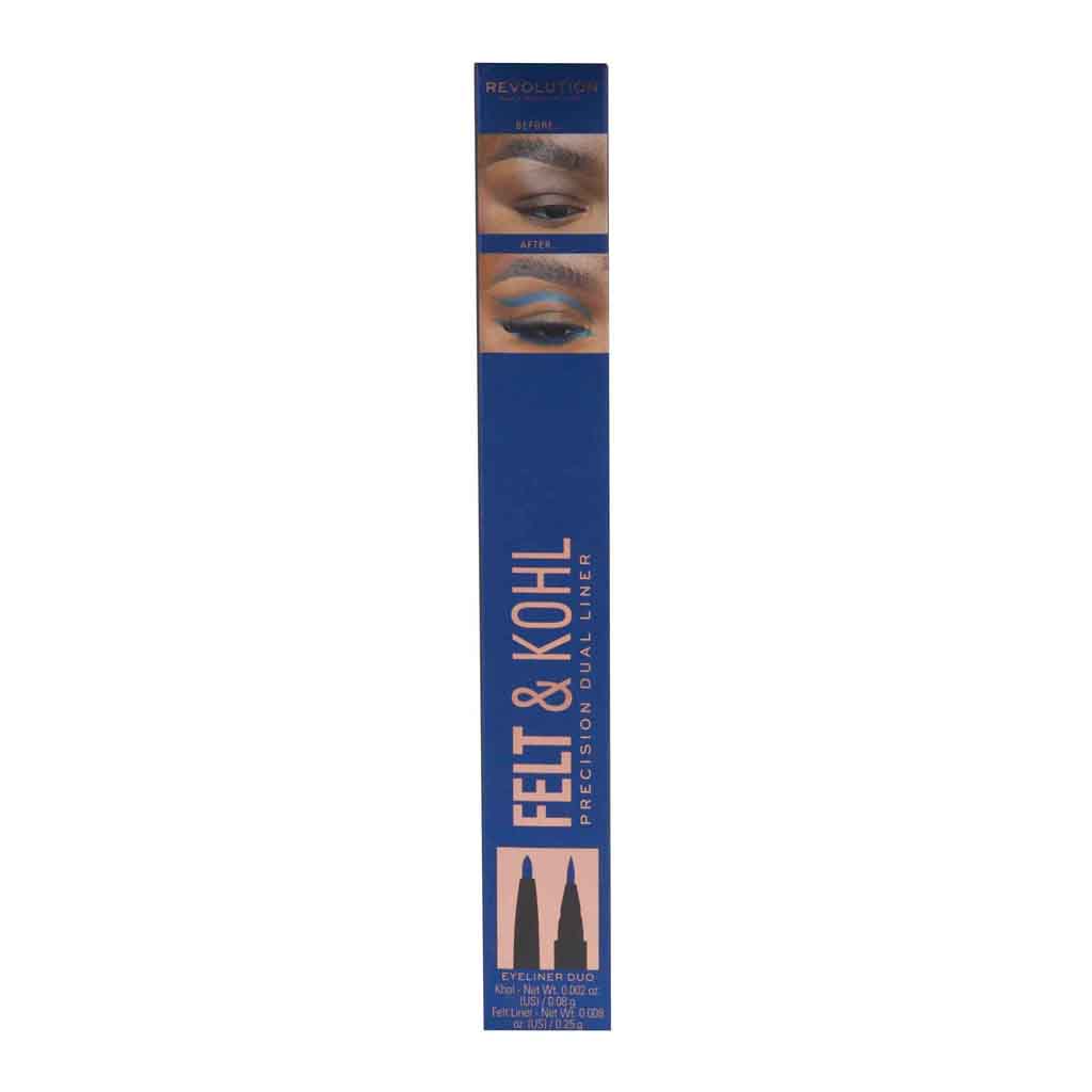 Makeup Revolution, Felt & Kohl Eyeliner Blue, Intense blue felt tip and kohl eyeliner