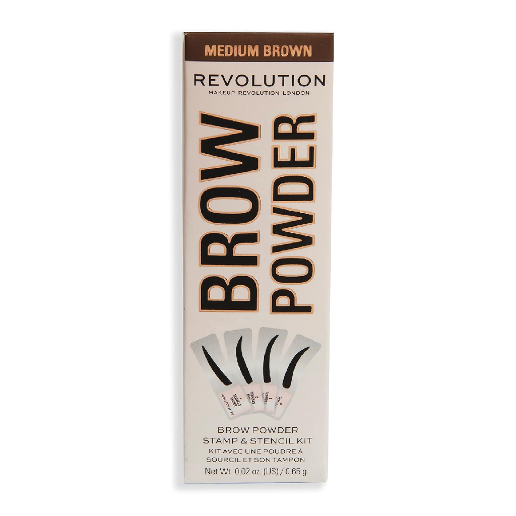 Makeup Revolution, Powder Stamp & Stencil Kit, Eyebrow shaping kit with dark brown powder