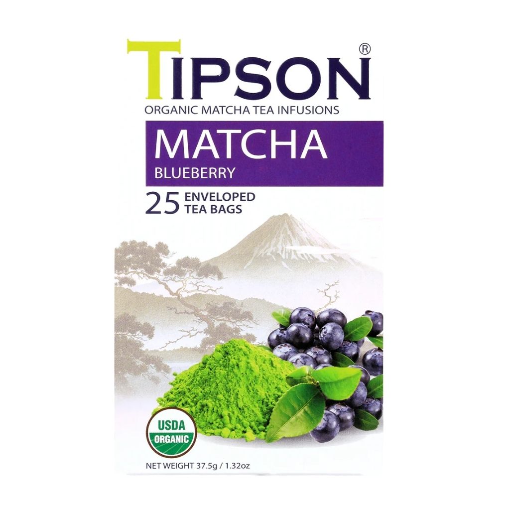 Tipson, Matcha Blueberry Tea Bags, Antioxidant-rich green tea with blueberry flavor, 25 tea bags