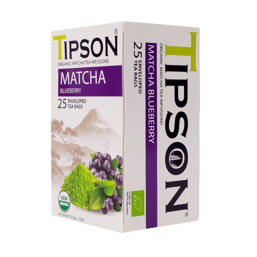 Tipson, Matcha Blueberry Tea Bags, Antioxidant-rich green tea with blueberry flavor, 25 tea bags