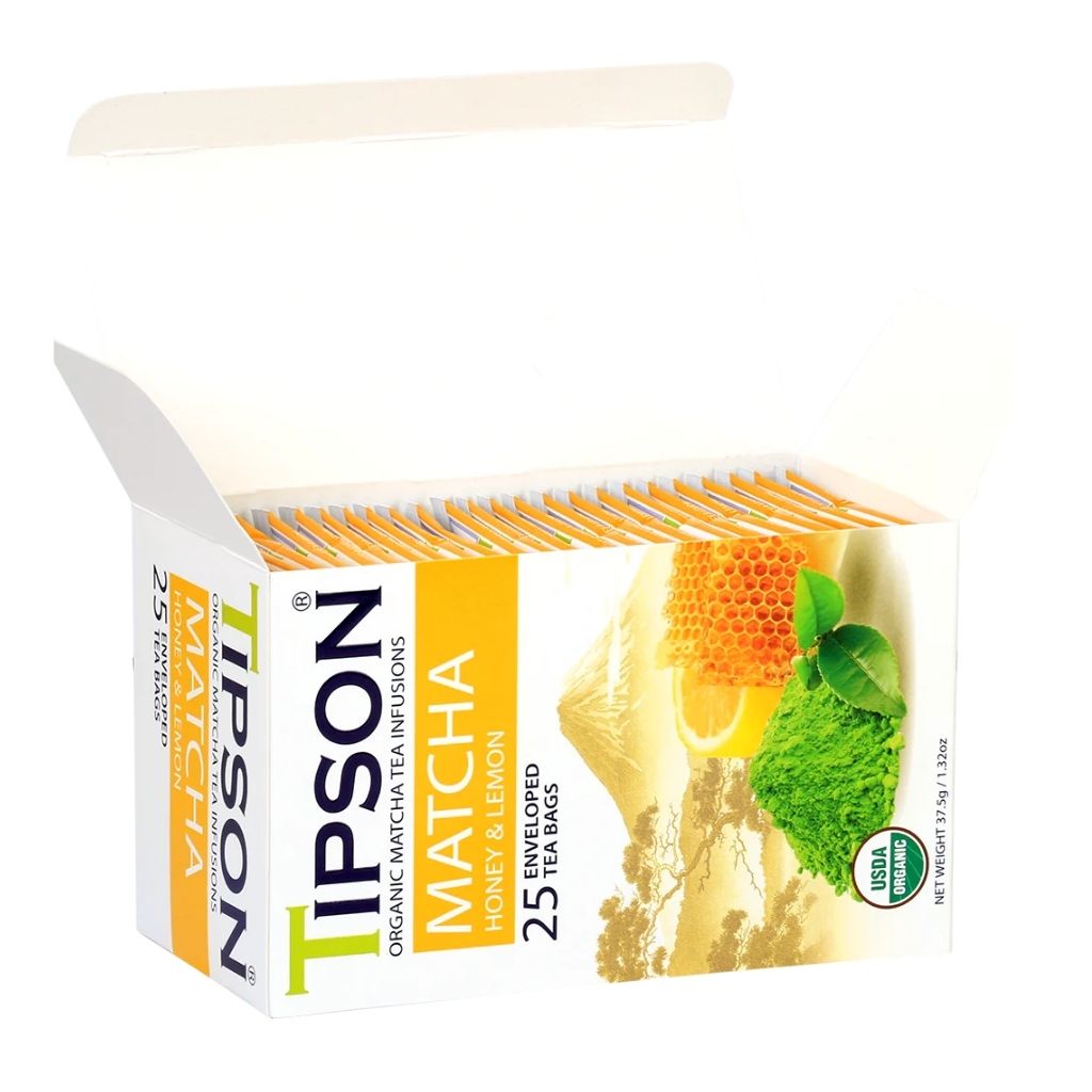 Tipson, Matcha Honey and Lemon Tea, Energizing green tea blend with honey and lemon, 25 tea bags