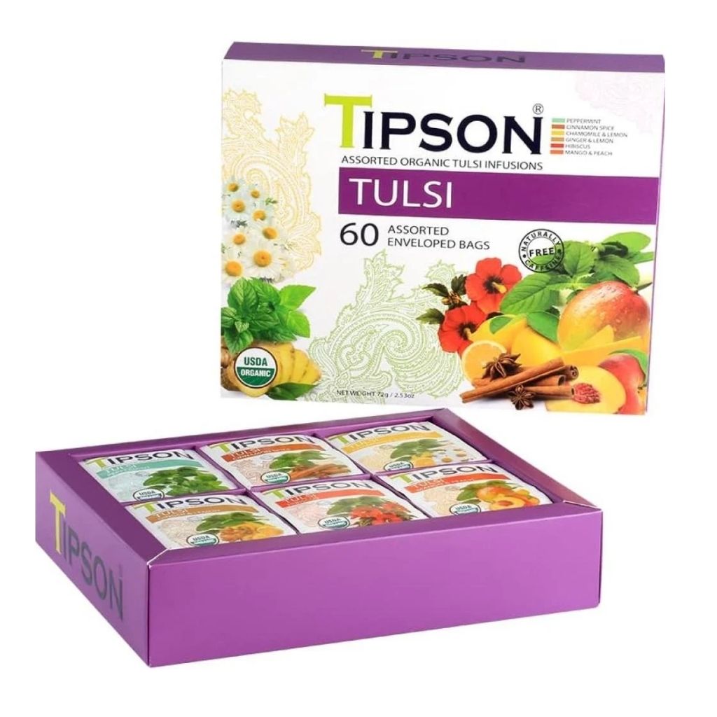 Tipson, Tulsi Assorted Gift Pack, Herbal tea gift set with assorted tulsi flavors, 60 teabags