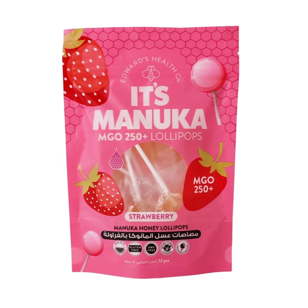 It’s Manuka, Lollipops strawberry, Natural manuka honey strawberry flavored lollipops