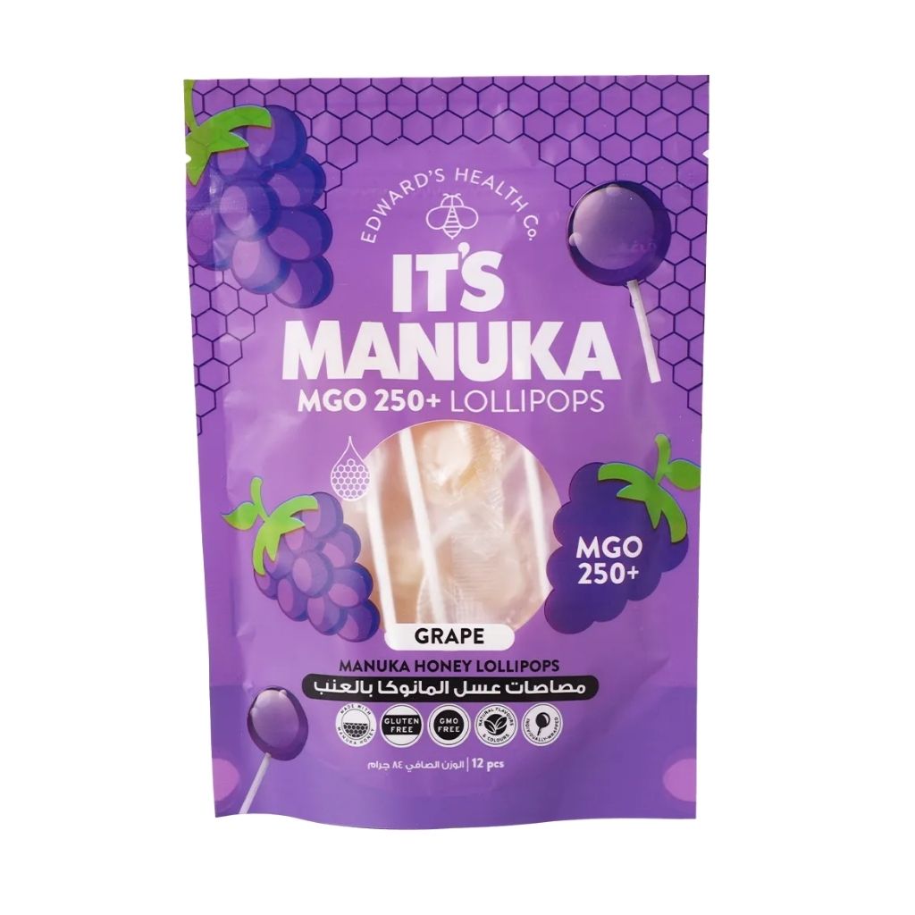It’s Manuka, Grape Flavored Lollipops, Soothing Manuka honey throat lozenges