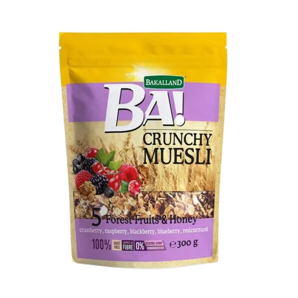 Bakalland, Ba! Crunchy Muesli Forest Fruits & Honey, Healthy breakfast cereal with fruits and honey, 300 g