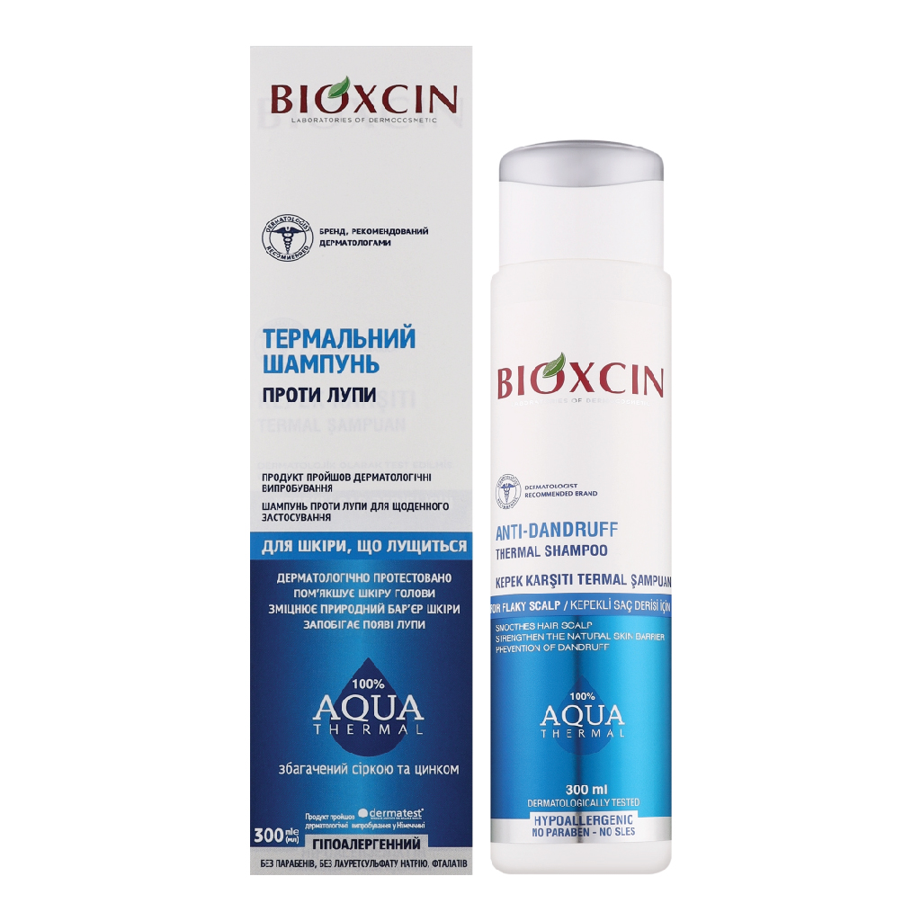 Bioxcin, Aqua Thermal Antidandruff Shampoo, Soothing shampoo for dandruff and scalp care, 300 ml